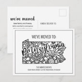 Carte Postale Faire-part Nous avons déménagé Floral Mandala Pennsylvania St (Devant / Derrière)