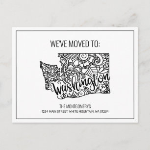 Carte Postale Faire-part Nous avons déménagé Floral Mandala Washington Stat
