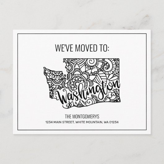 Carte Postale Faire-part Nous avons déménagé Floral Mandala Washington Stat (Devant)