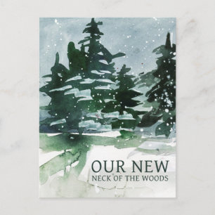 Carte Postale Faire-part Nous avons déménagé Forêt de pins Aquarelle