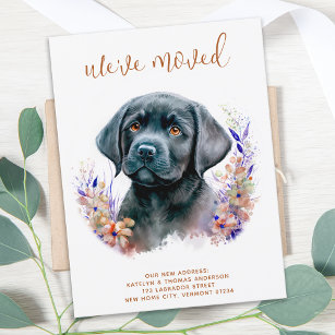 Carte Postale Faire-part Nous avons déménagé Labrador Puppy Boho Floral Chi