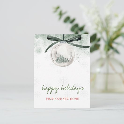 Carte Postale Faire-part Nous Avons Déménagé, Noël Ball Pine Trees (Debout devant)