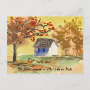 Carte Postale Faire-part Nous avons déménagé Petit Cottage Arbre d'automne