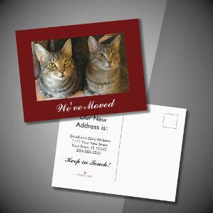 Carte Postale Faire-part Nous avons déménagé Photo de chats Rouge Nouvelle 