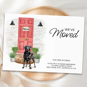 Carte Postale Faire-part Nous avons déménagé Porte rouge Labrador noir Chie