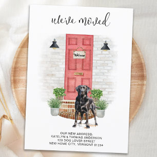 Carte Postale Faire-part Nous avons déménagé Porte rouge Labrador noir Chie