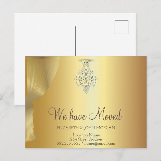 Carte Postale Faire-part Nous avons déménagé,Rideau d'or, Lustre (Devant / Derrière)