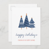 Carte Postale Faire-part Nous avons déménagé, Sapin de Noël Bleu de Fêtes (Devant / Derrière)