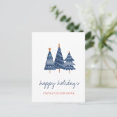 Carte Postale Faire-part Nous avons déménagé, Sapin de Noël Bleu de Fêtes (Debout devant)