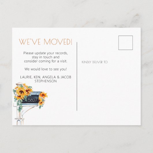 Carte Postale Faire-part Nous avons déménagé Tournesols Eucalyptus Boîte au (Dos)