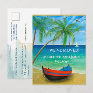 Carte Postale Faire-part Nous avons déménagé Tropical Beach Ocean Palms Mov