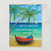 Carte Postale Faire-part Nous avons déménagé Tropical Beach Ocean Palms Mov (Devant)