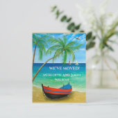 Carte Postale Faire-part Nous avons déménagé Tropical Beach Ocean Palms Mov (Debout devant)