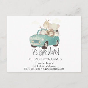 Carte Postale Faire-part Nous avons déménagé,Voiture,Animaux,Nouvelle adres