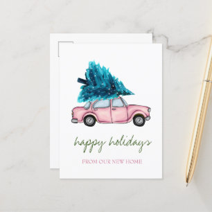 Carte Postale Faire-part Nous avons déménagé,Voiture rose,Vacances au pin