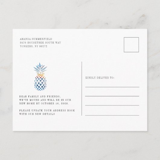 Carte Postale Faire-part Nous avons déplacé Boho Fruit Tropical Moving Aqua (Dos)