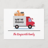 Carte Postale Faire-part Nous avons déplacé camion rouge moderne simple per (Devant)