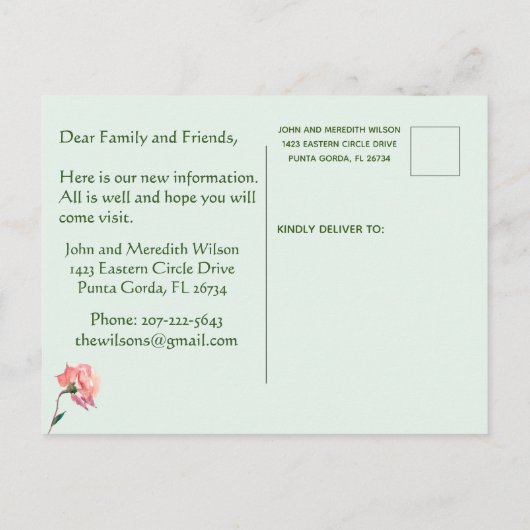 Carte Postale Faire-part Nous avons déplacé classique élégant mouvement flo (Dos)