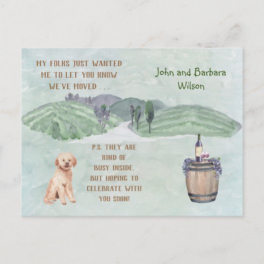 CARTE POSTALE FAIRE-PART NOUS AVONS DÉPLACÉ FUN FAMILY DOG ANNOUNCES MOVE (Devant)