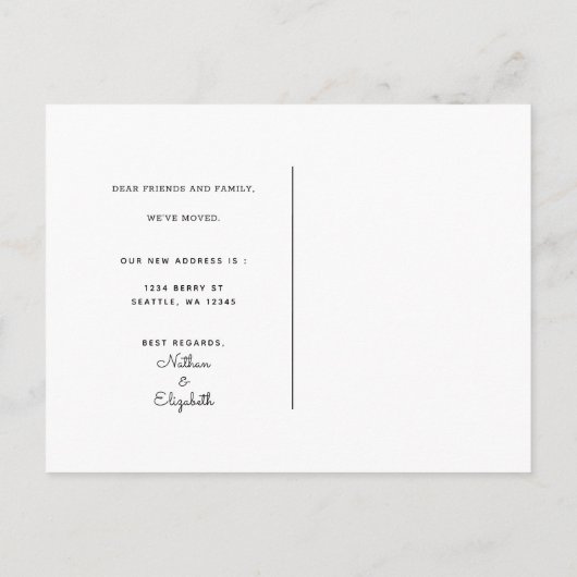 Carte Postale Faire-part Nous avons déplacé le Cabine rustique en mouvement (Dos)