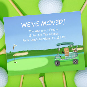 Carte Postale Faire-part Nous avons déplacé le chariot de golf avec des car