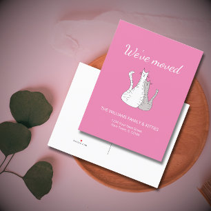 Carte Postale Faire-part Nous avons déplacé les chats mignons Pink Moving
