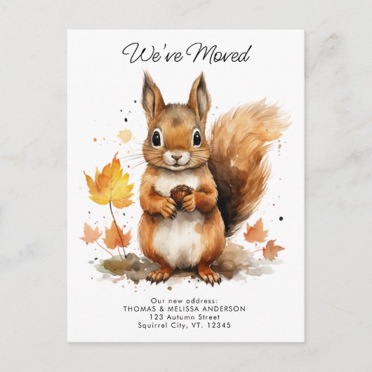 Carte Postale Faire-part Nous avons déplacé mignon écureuil d'automne nouve (Devant)