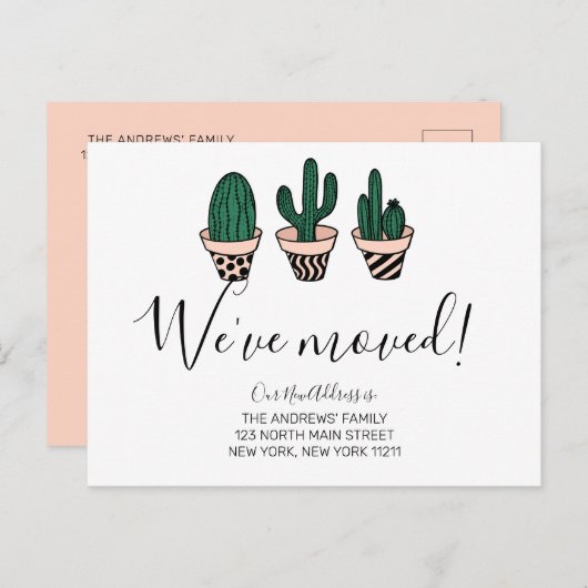 Carte Postale Faire-part Nous avons déplacé Simple Mignonne Vert Cactus Ros (Devant / Derrière)
