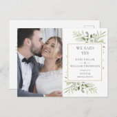 Carte Postale Faire-part Nous Avons Dit Oui Elopement Vert Mariage Photo (Devant / Derrière)