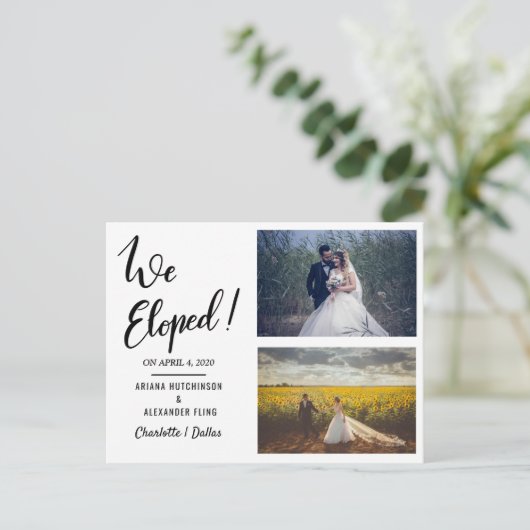 Carte Postale Faire-part Nous avons Elopé manuscrit Décontracté Deux Mariag (Debout devant)