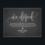 Carte Postale Faire-part Nous Avons Été | Chalkboard Joli Script Elopement<br><div class="desc">Nous avons fui ! Annoncez votre mariage à votre famille et à vos amis avec cette carte postale de faire-part d'elopement. Il présente un joli script, un coeur et une typographie simple. Personnalisez en ajoutant les noms, la date, le lieu, la photo et le message. Cette carte postale mariage script...</div>