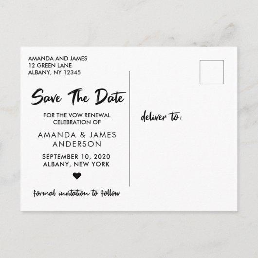 Carte Postale Faire-part Nous Continuons À Vow Renouveler Enregistrer La Da (Dos)