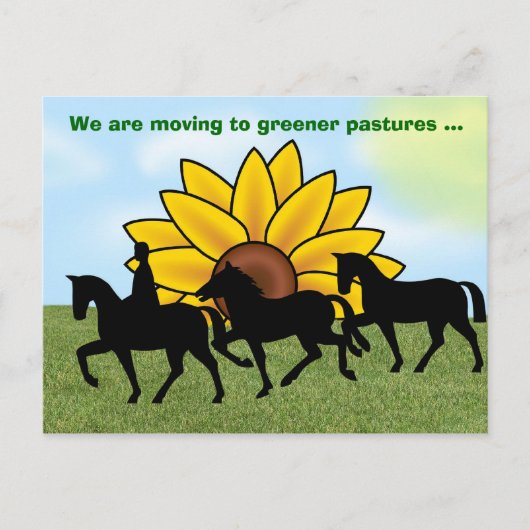 Carte Postale Faire-part Nous déménageons avec cheval & tournesol Nouvelle  (Devant)