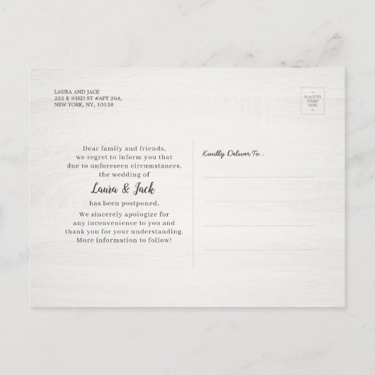 Carte Postale Faire-part Nous faisons toujours Mariage Postponement L'amour (Dos)