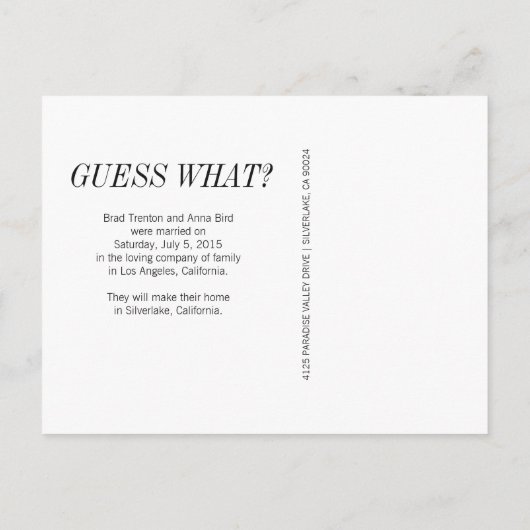 Carte Postale Faire-part Nous nous sommes enfuis | Annonce de mariage moder (Dos)