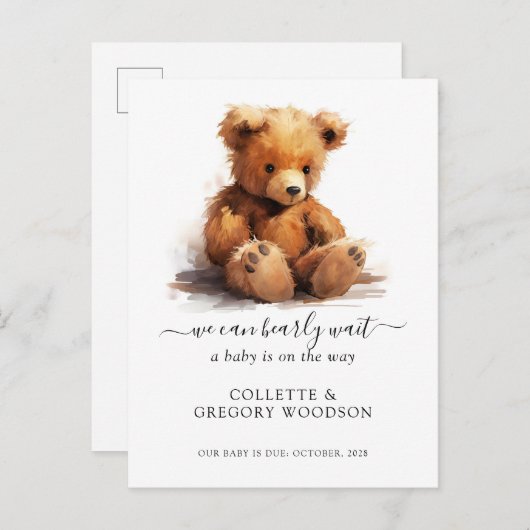 Carte Postale Faire-part Nous Pouvons Attendre Teddy Bear Grossesse (Devant / Derrière)