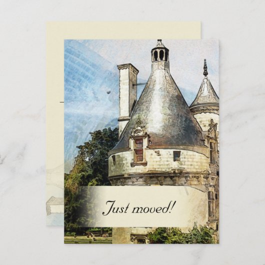 Carte Postale Faire-part Nous sommes dans un nouveau château personnalisé n (Devant / Derrière)