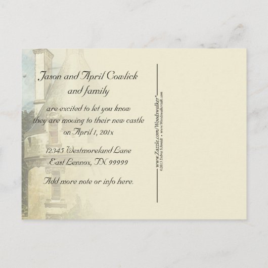 Carte Postale Faire-part Nous sommes dans un nouveau château personnalisé n (Dos)