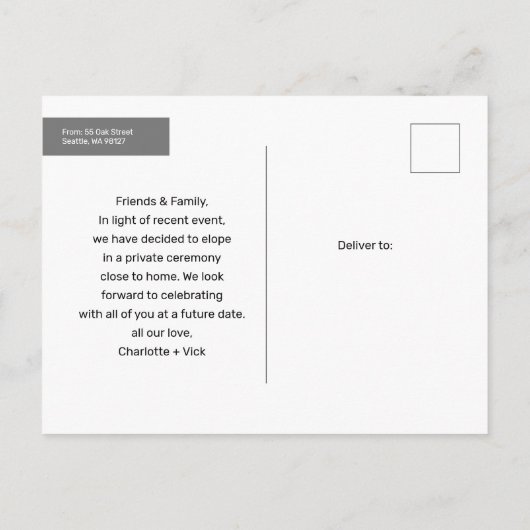 Carte Postale Faire-part Nous sommes en train d'Eloping Photo Enregistrer l (Dos)