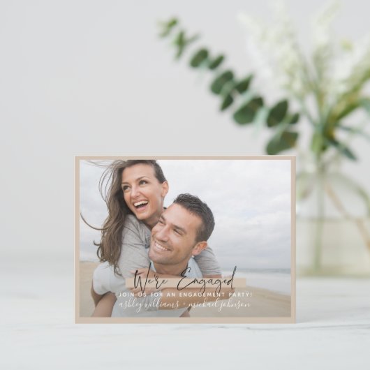 Carte Postale Faire-part Nous sommes engagés Calligraphie Photo Blush Fianç (Debout devant)