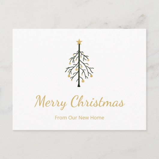 Carte Postale Faire-part Nouveau Accueil Arbre de Noël Gold Script Moving (Devant)