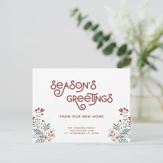 Carte Postale Faire-part Nouveau Accueil Noël Berries Holiday Moving (Debout devant)