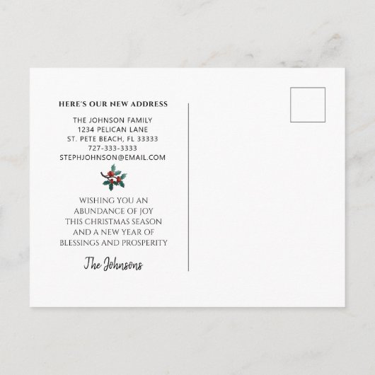 Carte Postale Faire-part Nouveau Accueil Oiseau mignon Holly Berries Noël M (Dos)