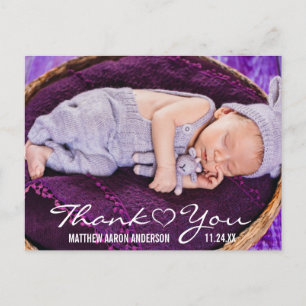 Carte Postale Faire-part Nouveau bébé moderne Merci photo Coeur
