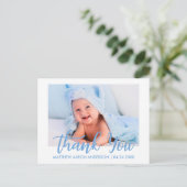 Carte Postale Faire-part Nouveau bébé nouveau Merci bébé bleu (Debout devant)