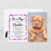 Carte Postale Faire-part Nouveau Chien - Fille Rose Nouvel Animal De Compag (Devant / Derrière)