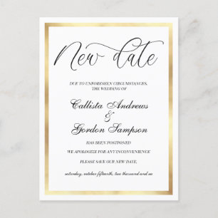Carte Postale Faire-part Nouveau Date White Gold Bordure reportée Mariage