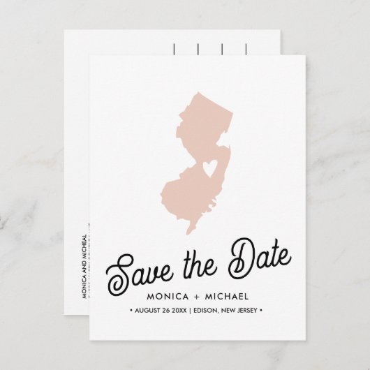 Carte Postale Faire-part NOUVEAU JERSEY State Destination Mariage N'IMPORTE (Devant / Derrière)