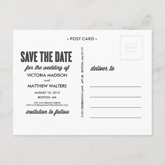 CARTE POSTALE FAIRE-PART NOUVEAU RÉTRO | ANNONCE DE SAUVEGARDE DE LA DATE (Dos)