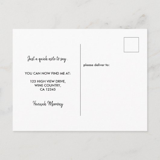 Carte Postale Faire-part Nouveau script d'adresse Élégant Photo Déplacement (Dos)